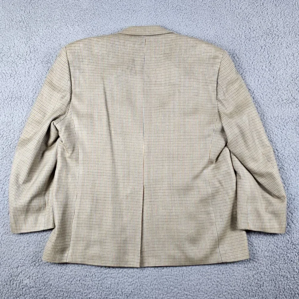 Chaps Sport Coat Blazer Mens 44S Beige Tan Beige Silk Houndstooth Two Button